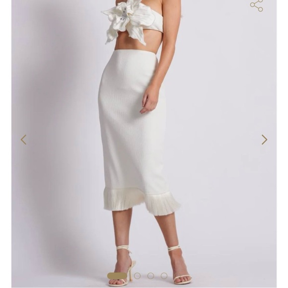 PatBO Ivory Fringe Trim Knit MIDI Skirt